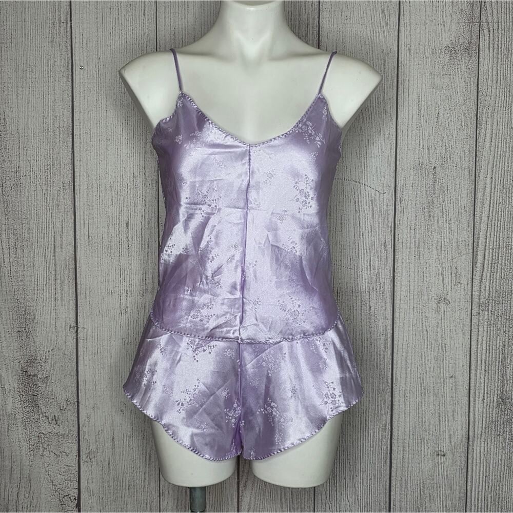 Vintage Ilise Stevens Lilac Satin Lingerie Set Cami & Tap Shorts, sz Medium